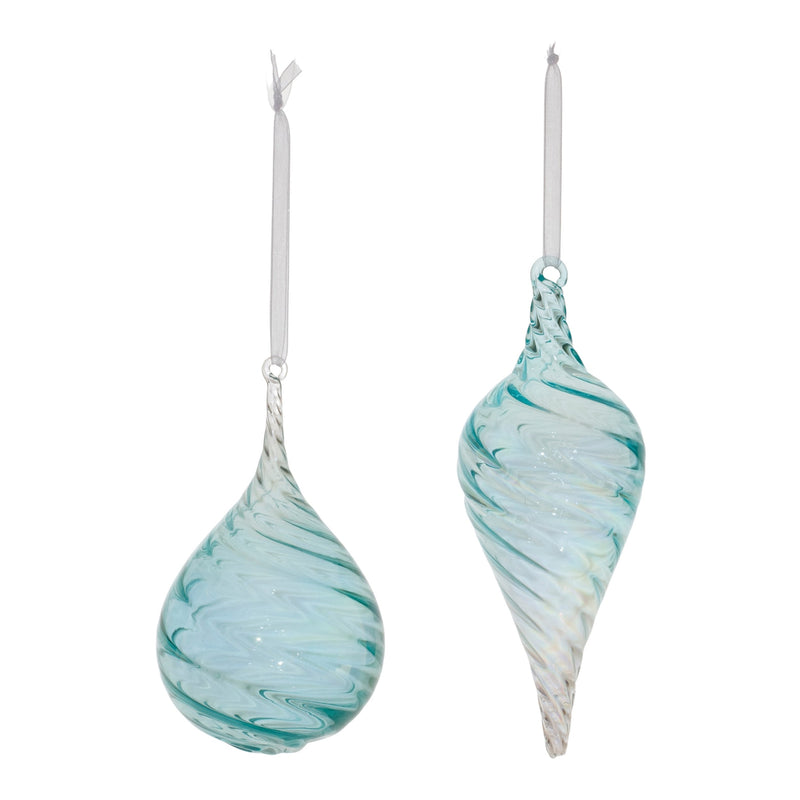 Blue Ribbed Swirl Glass Ornament (Set of 6)