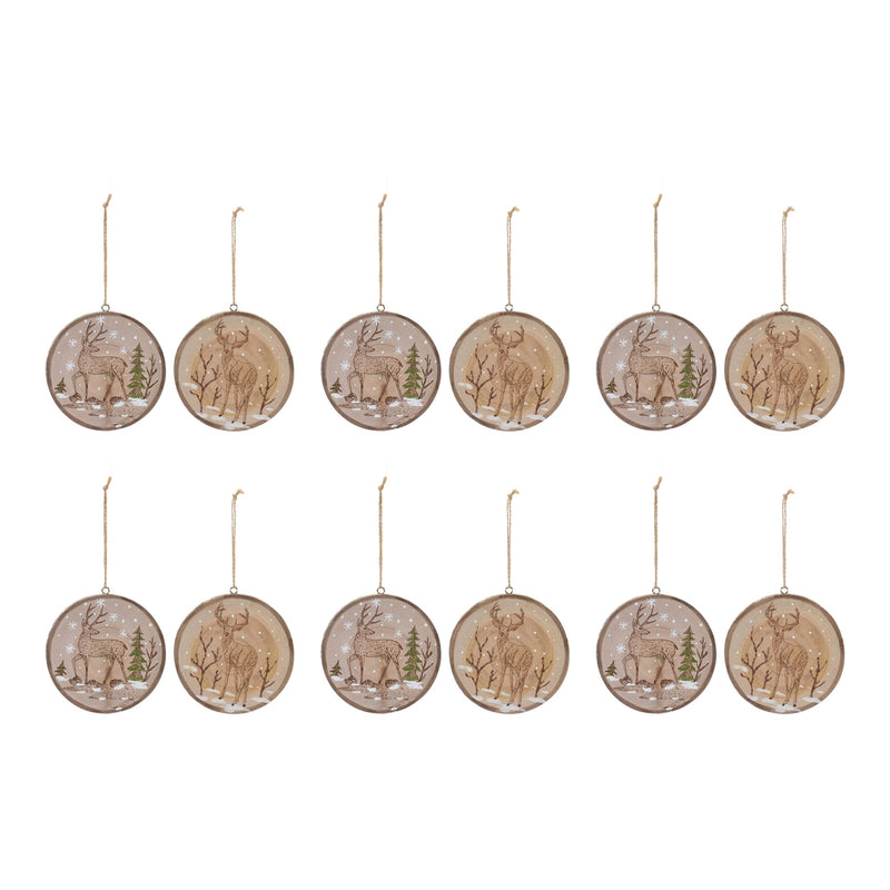 Wood Deer Tree Disc Ornament (Set of 12)