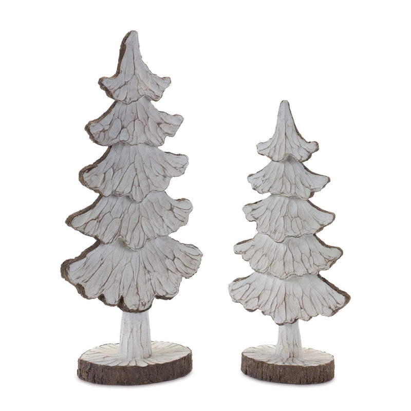 Melrose Carved Pine Tree Decor (Set of 2)