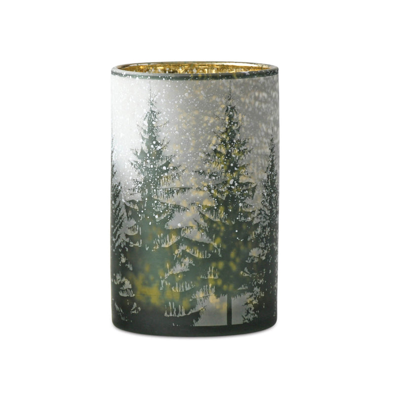 Melrose Frosted Pine Mercury Glass Candle Holder (Set of 2)