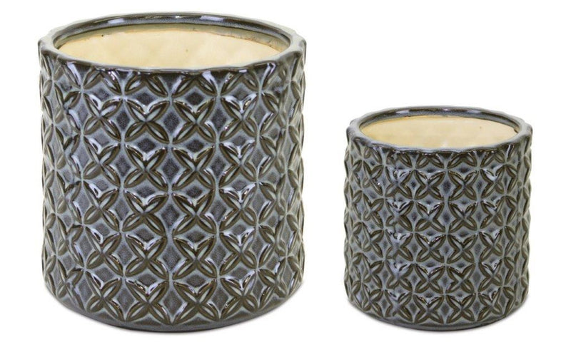 Melrose Geometric Pattern Ceramic Pot Set of 2 Planter