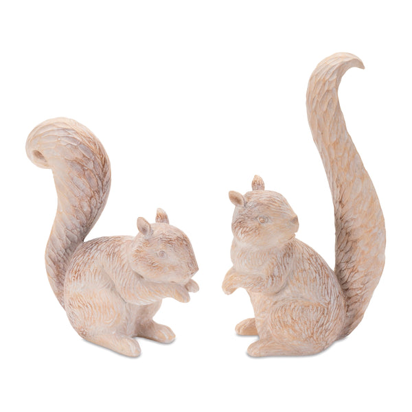 Melrose White Washed Etched Squirrel Figurine (Set of 2) Multicolor Farmhouse Po