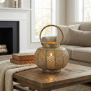 Melrose Distressed Punched Metal Lantern 7.5"D Rustic Copper  Green Decorative