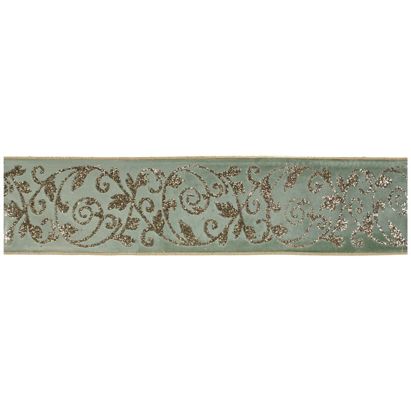 Melrose Ornate Glittered Wired Ribbon 4" x 5 Yds.