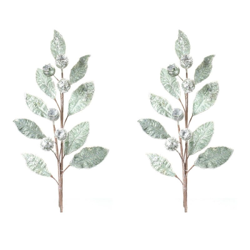 Melrose Glittered Pod Leaf Spray (Set of 2)