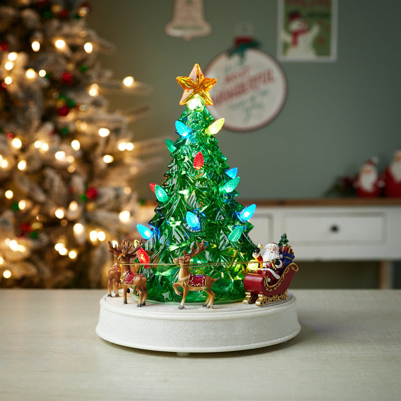 Melrose LED Rotating Musical Santa's Sleigh Christmas Tree 11"H