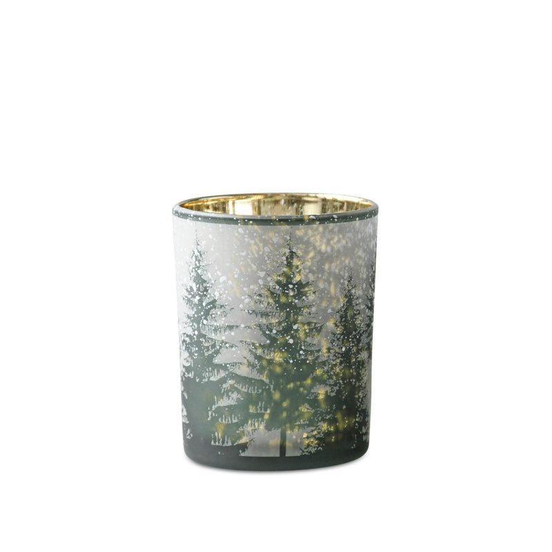 Melrose Frosted Pine Mercury Glass Candle Holder (Set of 2)