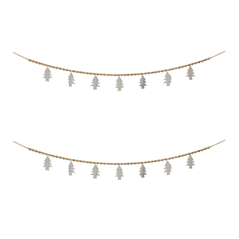 Melrose Wood Beaded Wool Tree Garland (Set of 2)
