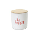 Melrose Stoneware Happy Sentiment Canister with Wood Lid (Set of 2) Multicolor