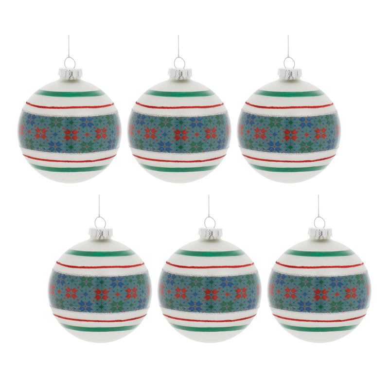 Melrose Stripe Patterened Glass Ball Ornament (Set of 6)