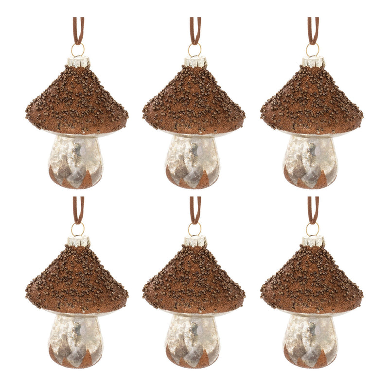 Melrose Beaded Glass Mushroom Ornament (Set of 6)