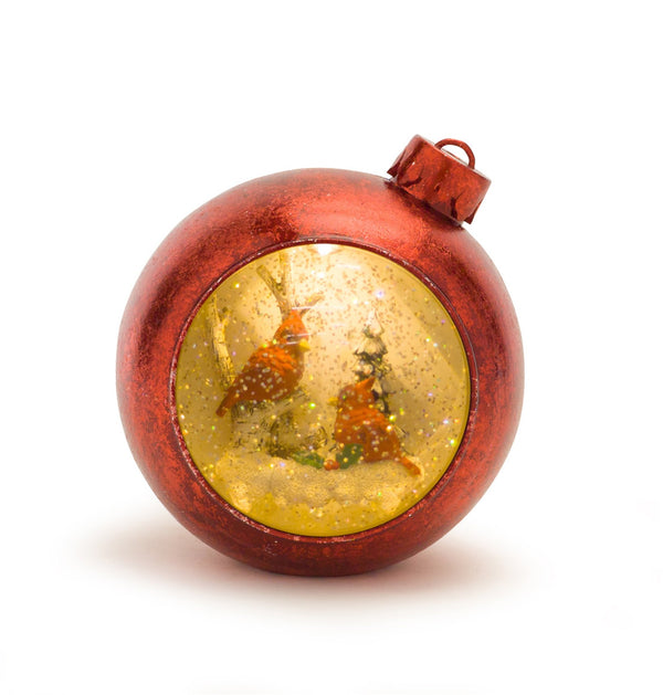 Melrose LED Snow Globe Ornament with Woodland Cardinals 6.5"H