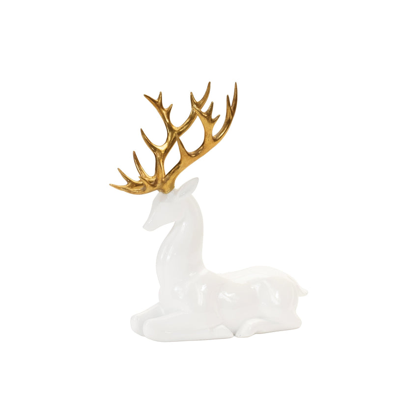 Melrose Modern Holiday Deer with Gold Antler Accent (Set of 2)
