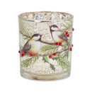 Melrose Mercury Glass Votive Candle Holder with Bird and Berry Branch (Set of 6)