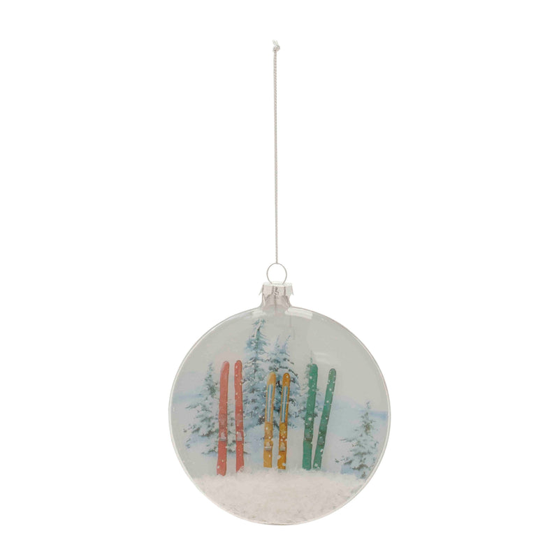 Melrose Glass Ski and Snow Disc Ornament (Set of 6)