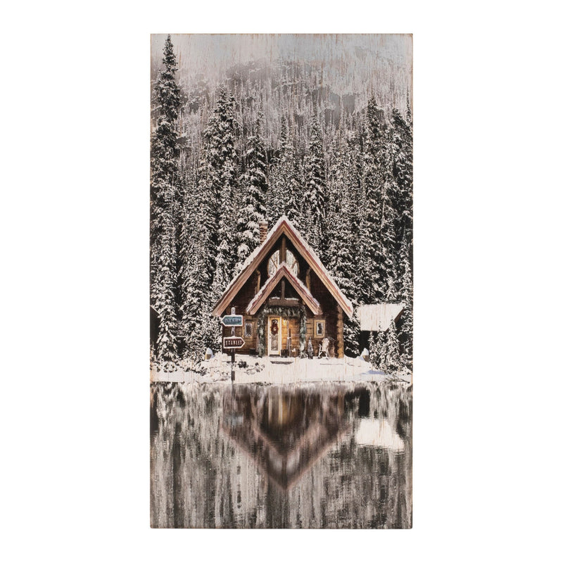 Melrose Wooden Winter Lake Lodge Plaque 17.5"H