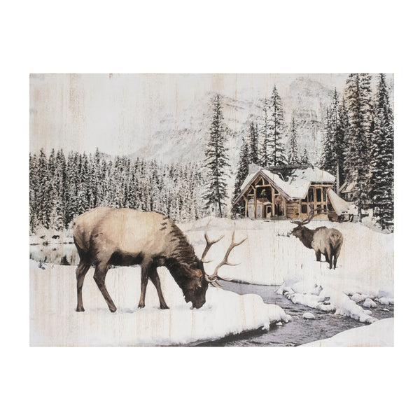 Melrose Wooden Winter Reindeer and Lodge Plaque 17.5"H