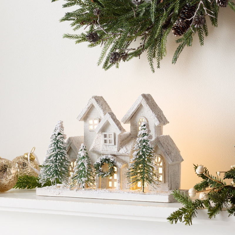 Melrose LED Flocked Holiday Village Display 12.5"L