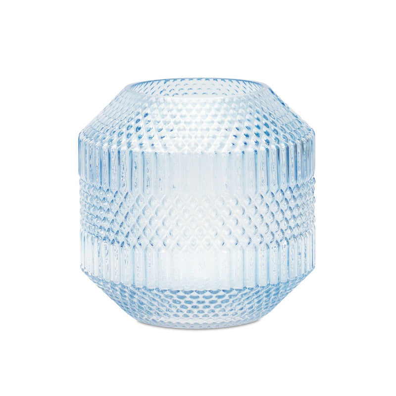 Melrose Diamond Pattern Blue Glass Vase or Candle Holder 6.5"H