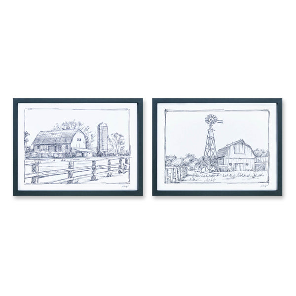 Melrose Framed Sketch Art Barn Print Wall Decor, Rustic