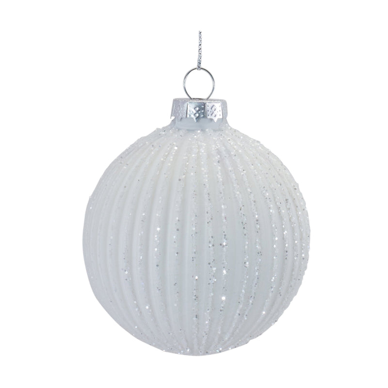 Glitter Ribbed Glass Ornament (Set of 12)