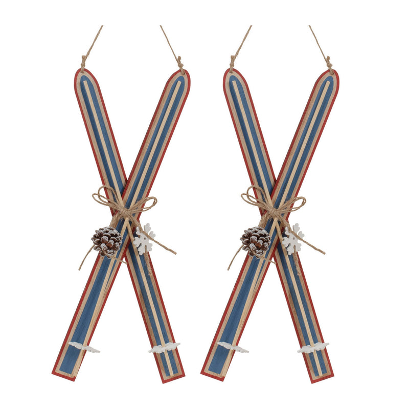 Melrose Wood Ski Ornament (Set of 2)