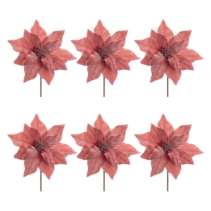 Melrose Glittered Poinsettia Flower Stem (Set of 6)