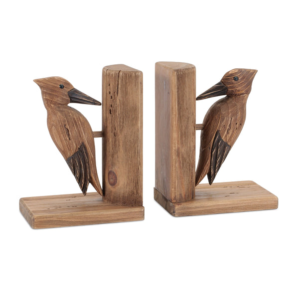 Melrose Pine Wood Woodpecker Bird Bookend (Set of 2)