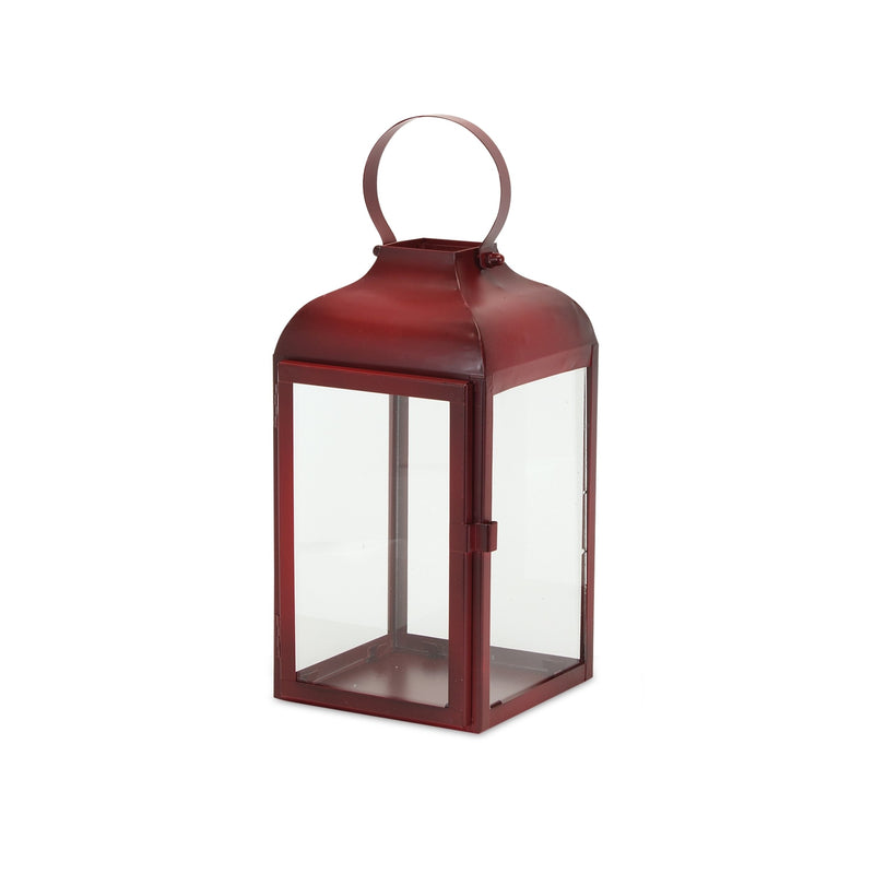 Melrose Modern Red Metal Lantern (Set of 3) Red  Clear Decorative Candle