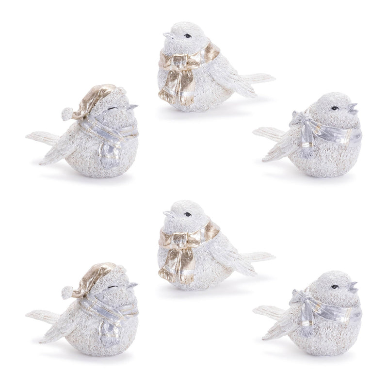 Melrose Glittered Winter Bird with Scarf (Set of 6)