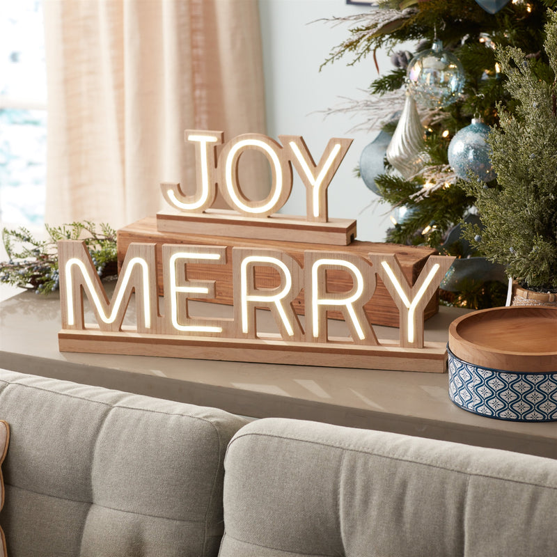 Melrose LED Joy and Merry Tabletop Sign (Set of 2)