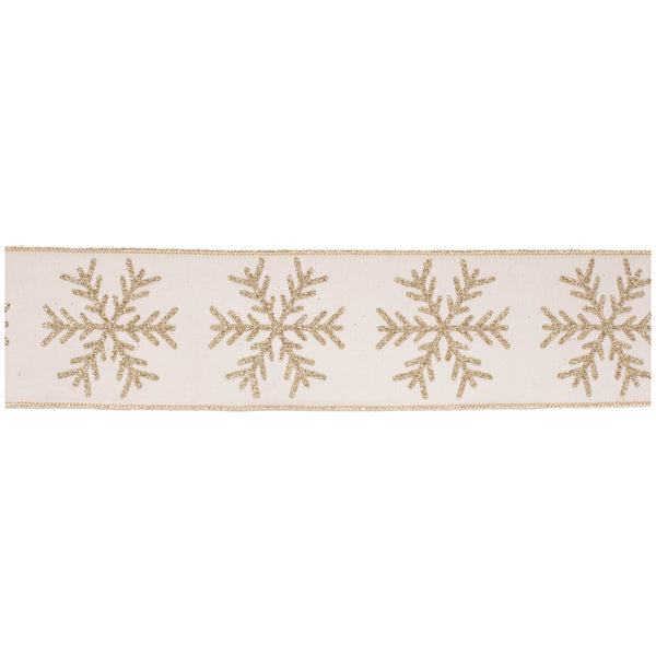 Melrose Glittered Snowflake Wired Ribbon 4" x 5 Yds.