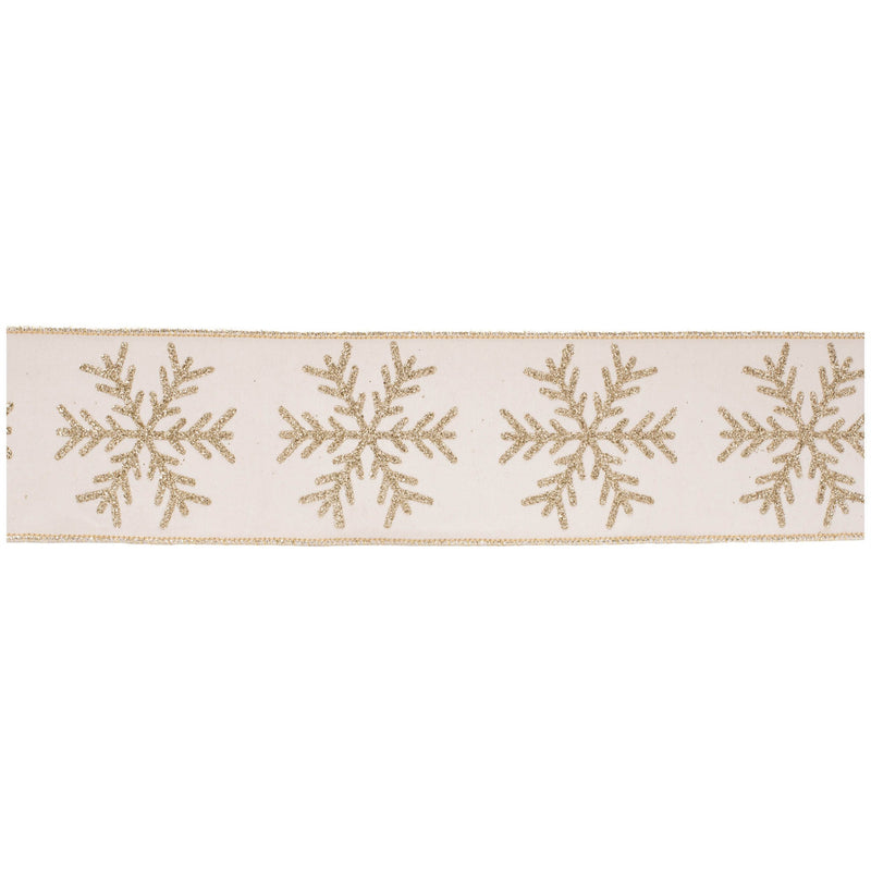 Melrose Glittered Snowflake Wired Ribbon 4" x 5 Yds.