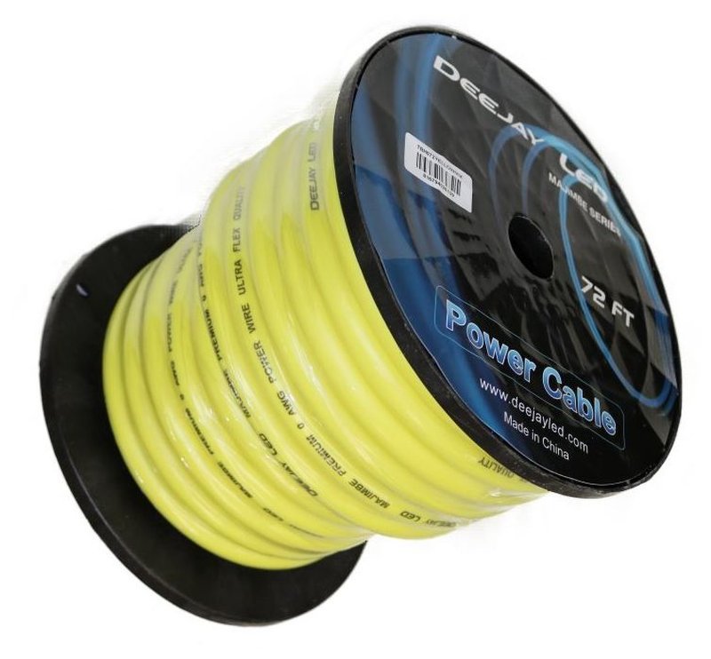 DeeJay LED TBH072YELLOWMIX 0 Gauge 72 Ft Power Cable - Yellow