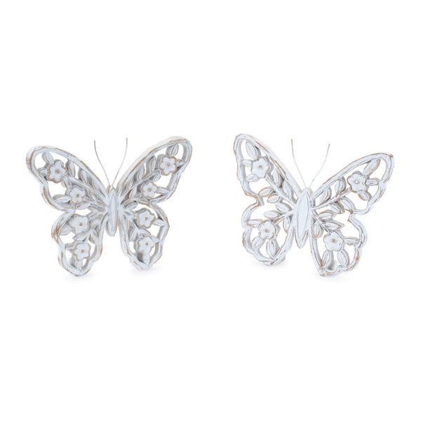 Melrose White Washed Floral Butterfly Decor (Set of 2)