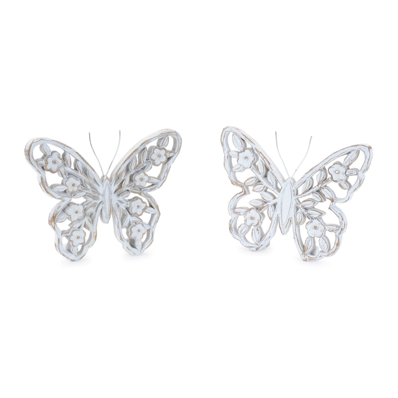 Melrose White Washed Floral Butterfly Decor (Set of 2)