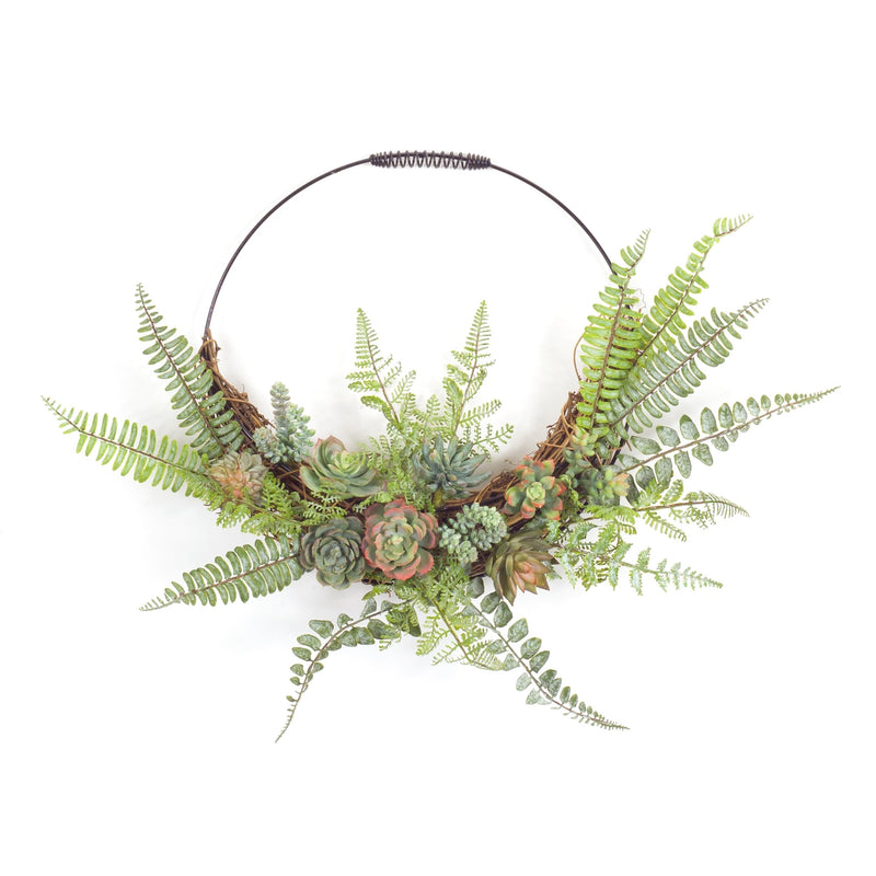 Melrose Fern and Succulent Moss Half Werath 20"D Wall Decor, Plastic