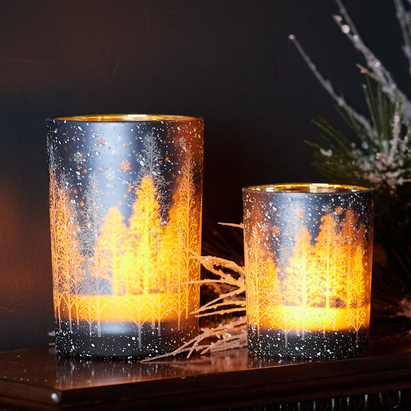 Melrose Navy Pine Tree Glass Candle Holder (Set of 2)