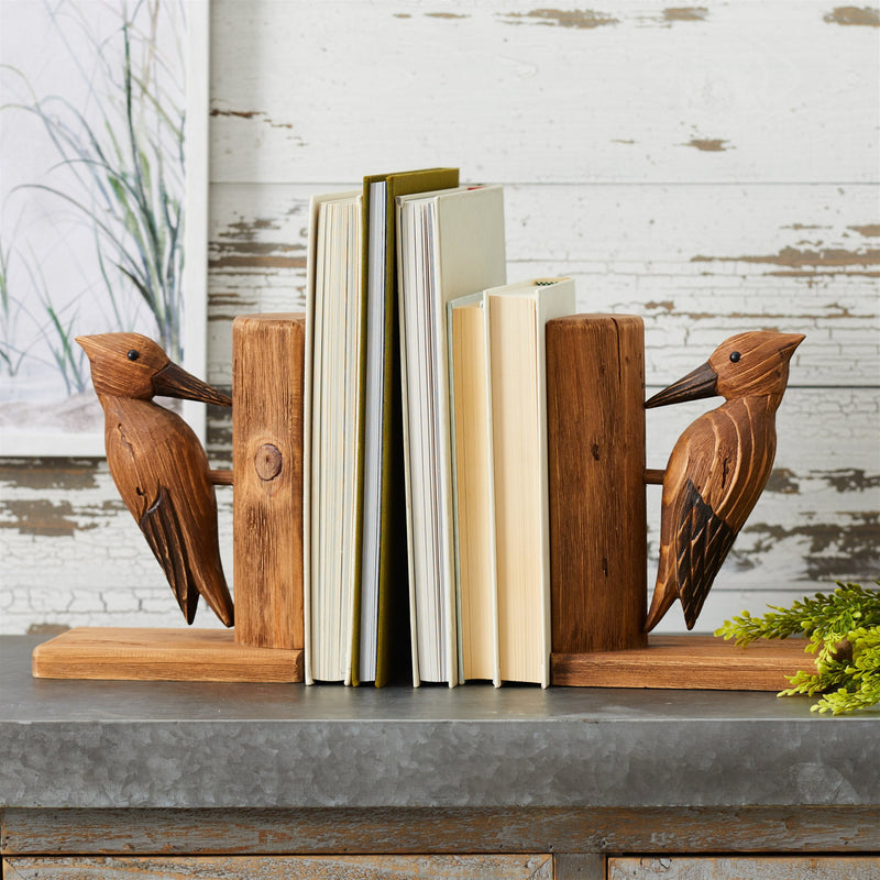 Melrose Pine Wood Woodpecker Bird Bookend (Set of 2)