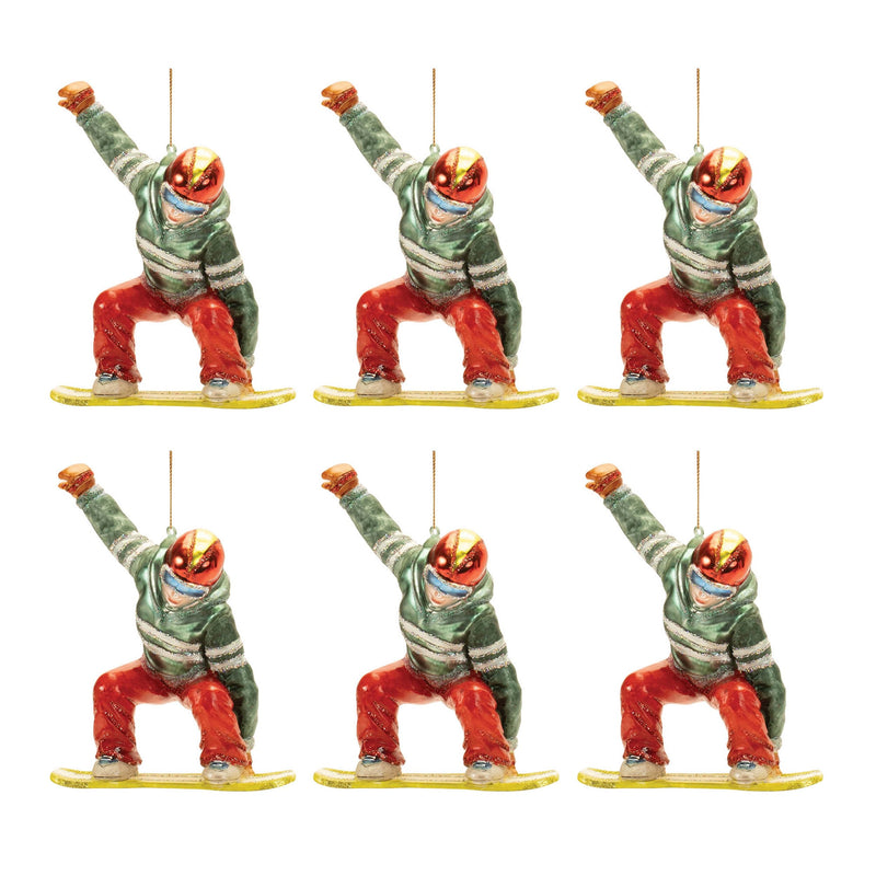 Melrose Glittered Glass Snowboarder Ornament (Set of 6)