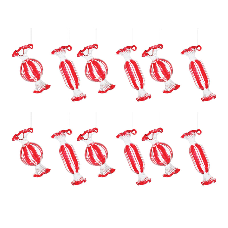 Melrose Glass Peppermint Candy Ornament (Set of 12)