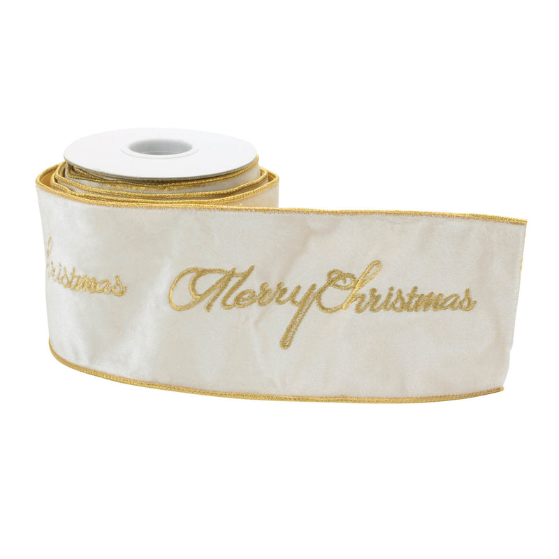 Melrose Embroidered Merry Christmas Wired Ribbon 4" x 5 Yds.