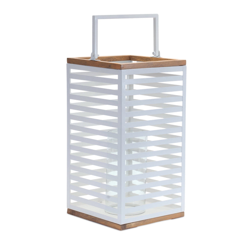 Melrose Metal Box Lantern w/ Natural Wood Accents (Set of 2) Glam & Luxury