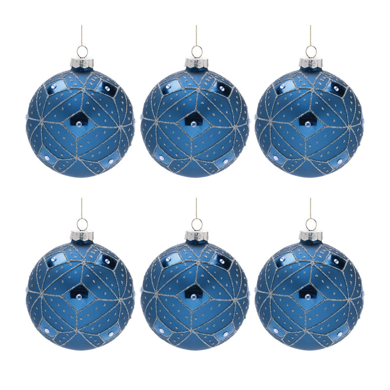 Melrose Geometric Glittered Glass Ball Ornament (Set of 6)