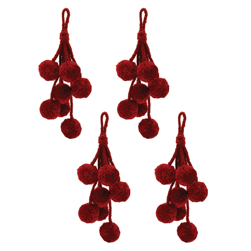 Melrose Burgandy Pom Pom Cluster Drop Ornament (Set of 4)