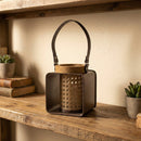 Melrose Metal Candle Holder with Wood and Leather Accents
