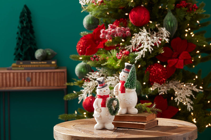 Melrose Glittered Snowman Figurine (Set of 2)