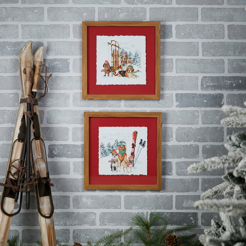 Melrose Framed Dog Sled and Ski Print Under Glass (Set of 2)