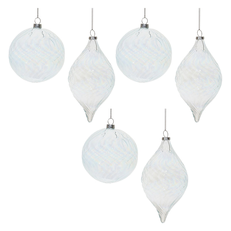 Melrose Clear Wavy Glass Ornament (Set of 6)