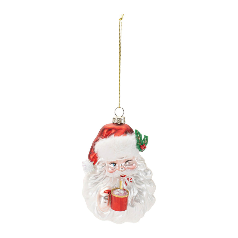 Melrose Glass Santa with Hot Cocoa Ornament (Set of 6)